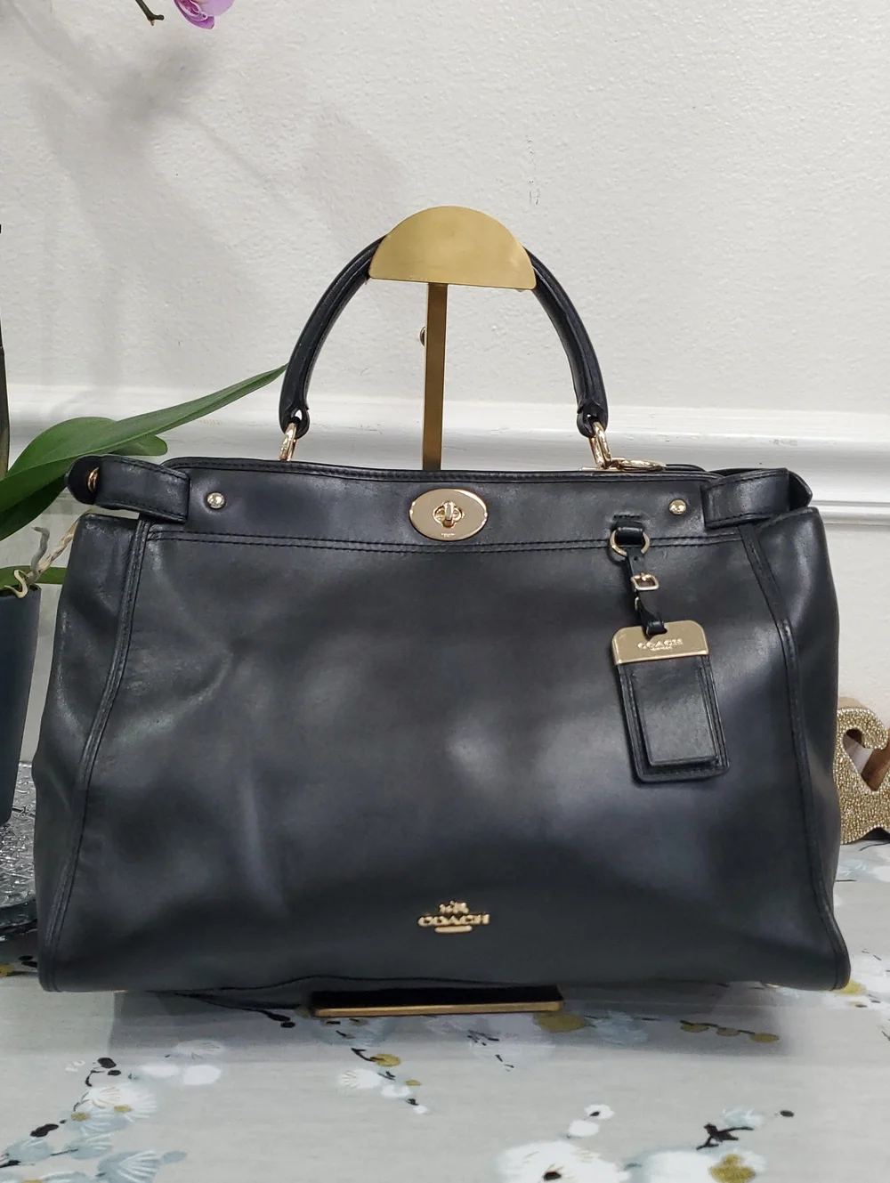 COACH Gramercy Black Leather Satchel Bag